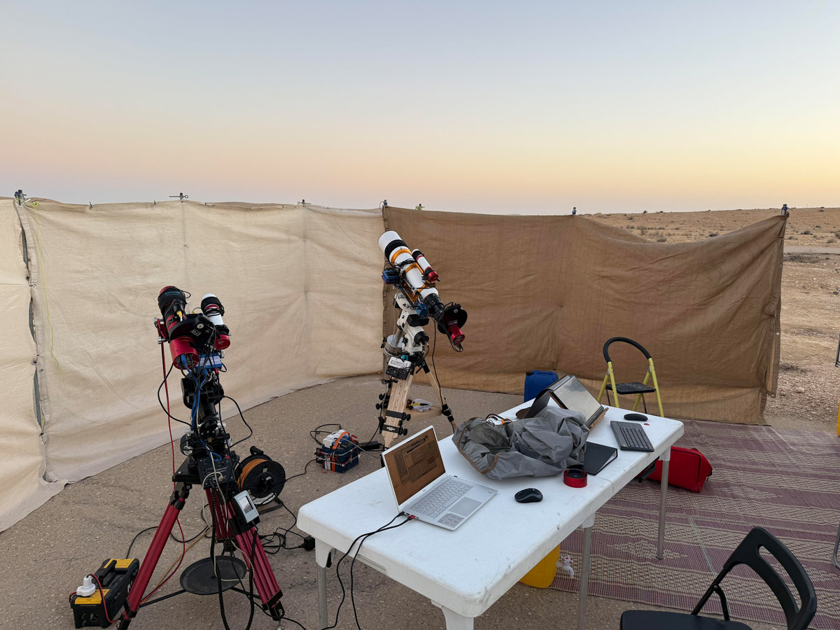 Astrophotography Telescope Field Setup in Negev Desert